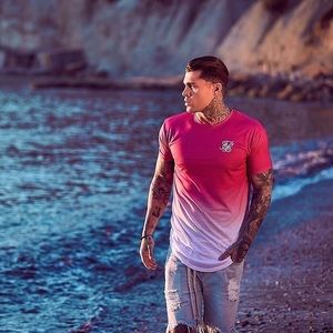 Men’s SikSilk fade tee pink & white NWT